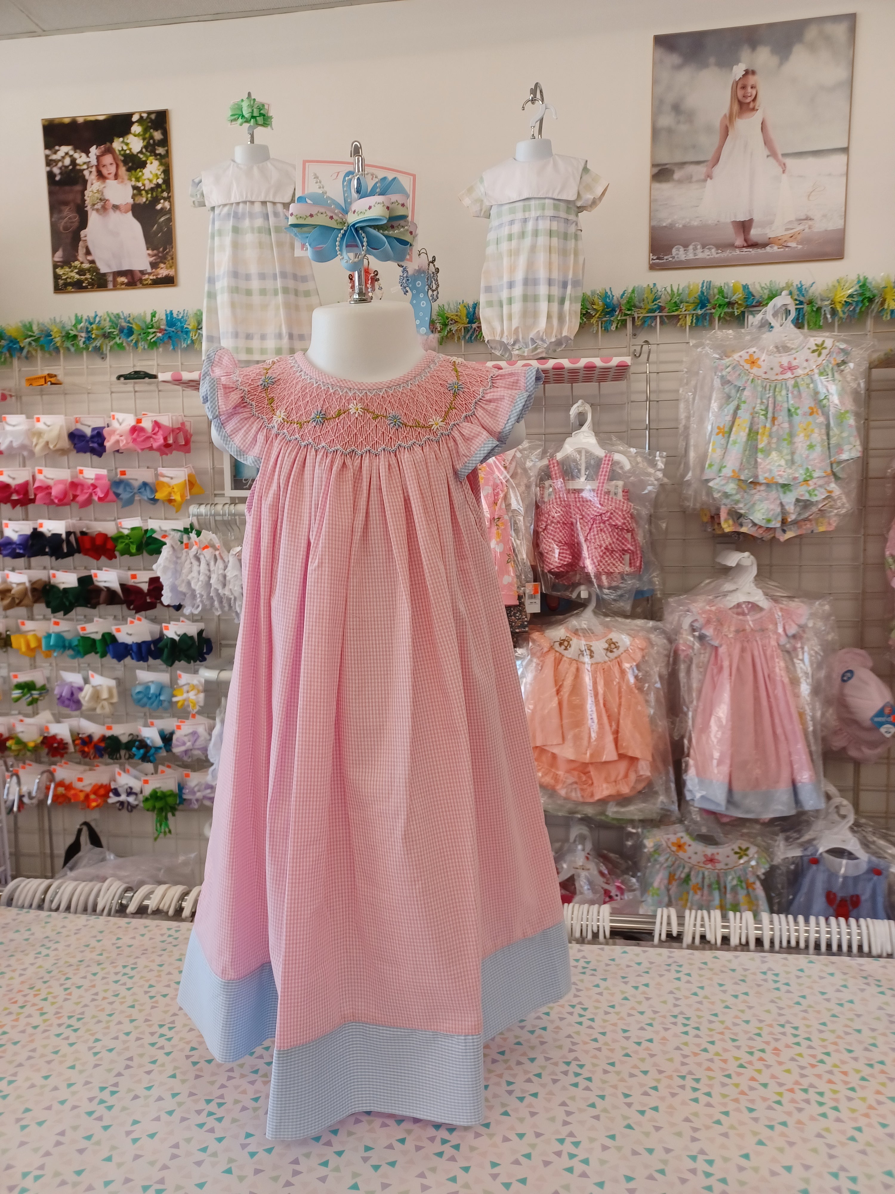 Girls Hand Smocked Pink And Blue Angel Wing Dress